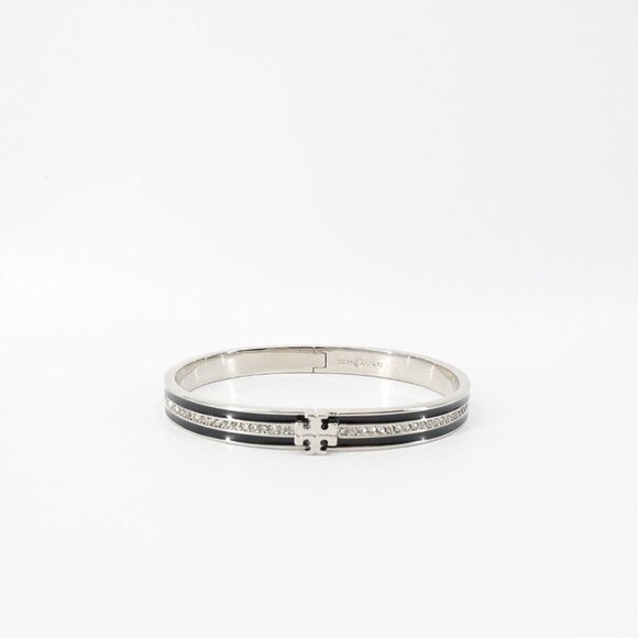 Tory Burch Kira Pave Enamel Hinge Bracelet Black/ Silver OS - Picture 9 of 14